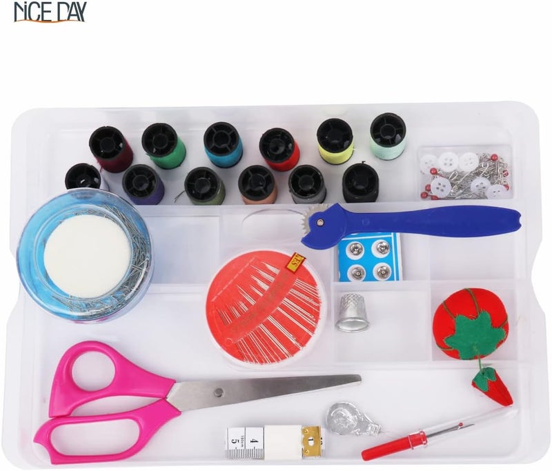 Nice Day Sewing Basket with Sewing for Girls/Kids/Beginners Colour Fabric Design Sewing Kit Accessories Large Sewing Box Sewing Supplies Organizer and Storage Portable Kit Embroidery Box 12.2 * 9.06 * 6.69 in - Image 5